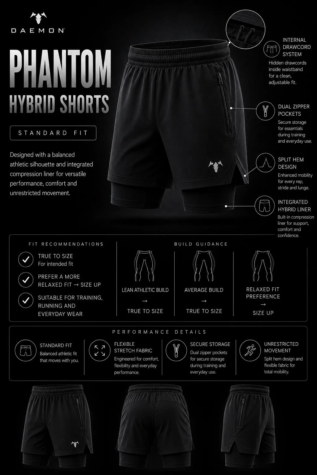 PHANTOM Hybrid Shorts - Black 